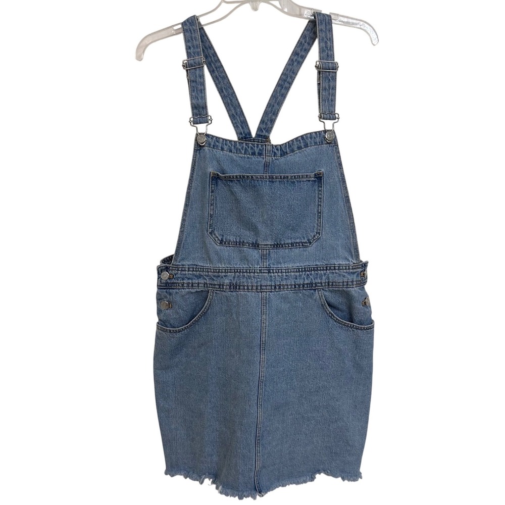 Y2K TRF ZARA Authentic Denim Overall Dress Jean Frayed Hem Casual Mini Sz M EUC